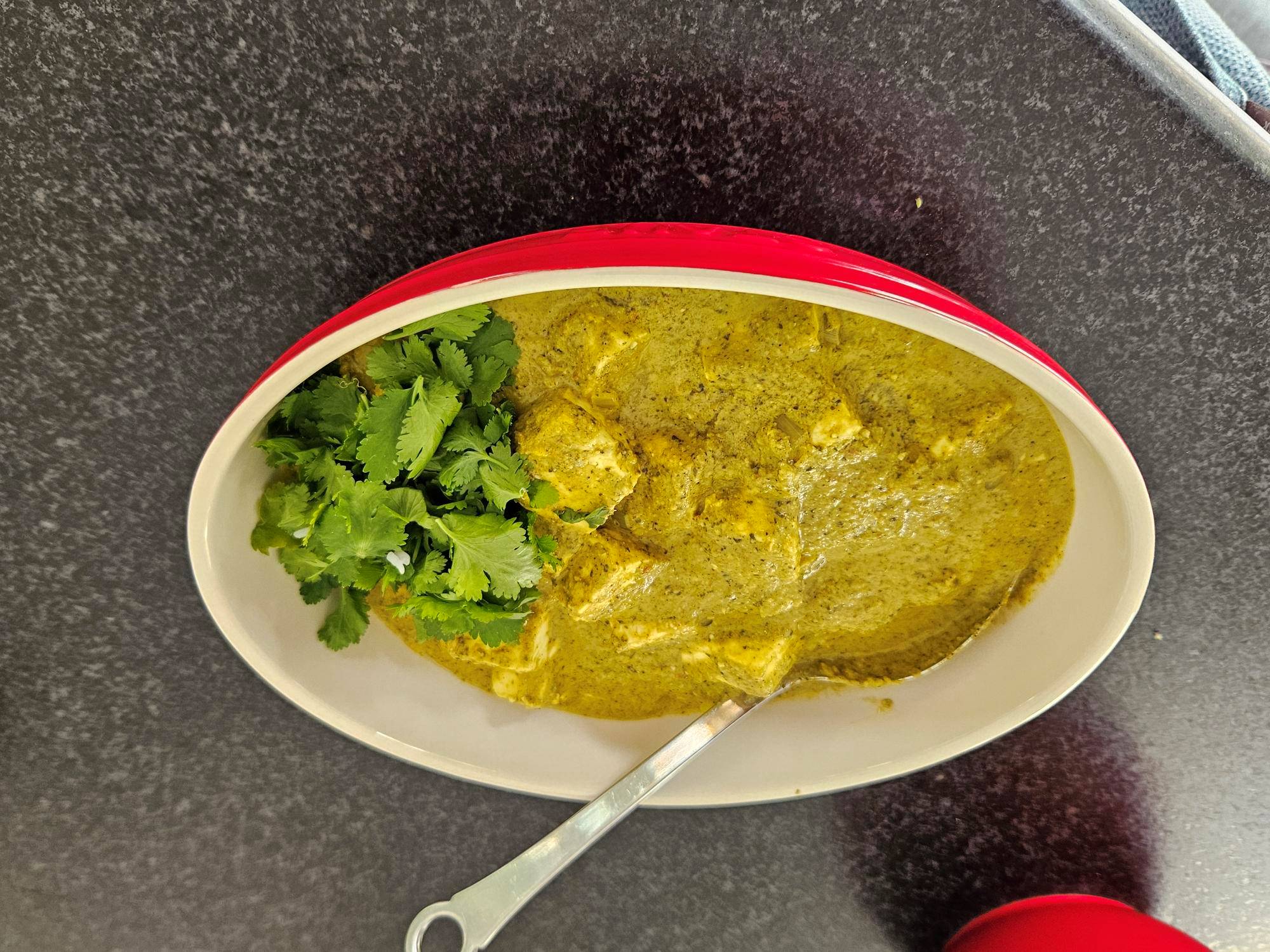 Paneer in coriander and mint sauce