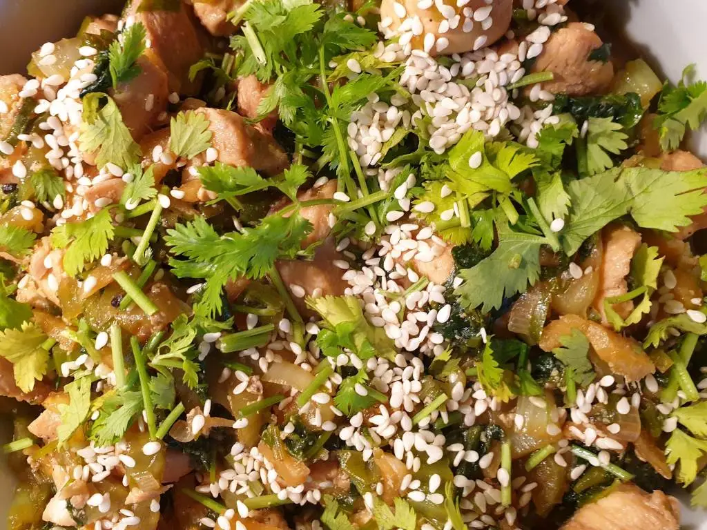 Sesame marinated chicken and rice