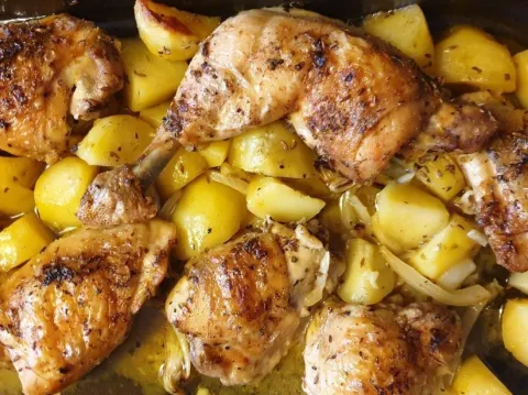Greek inspired one-dish chicken