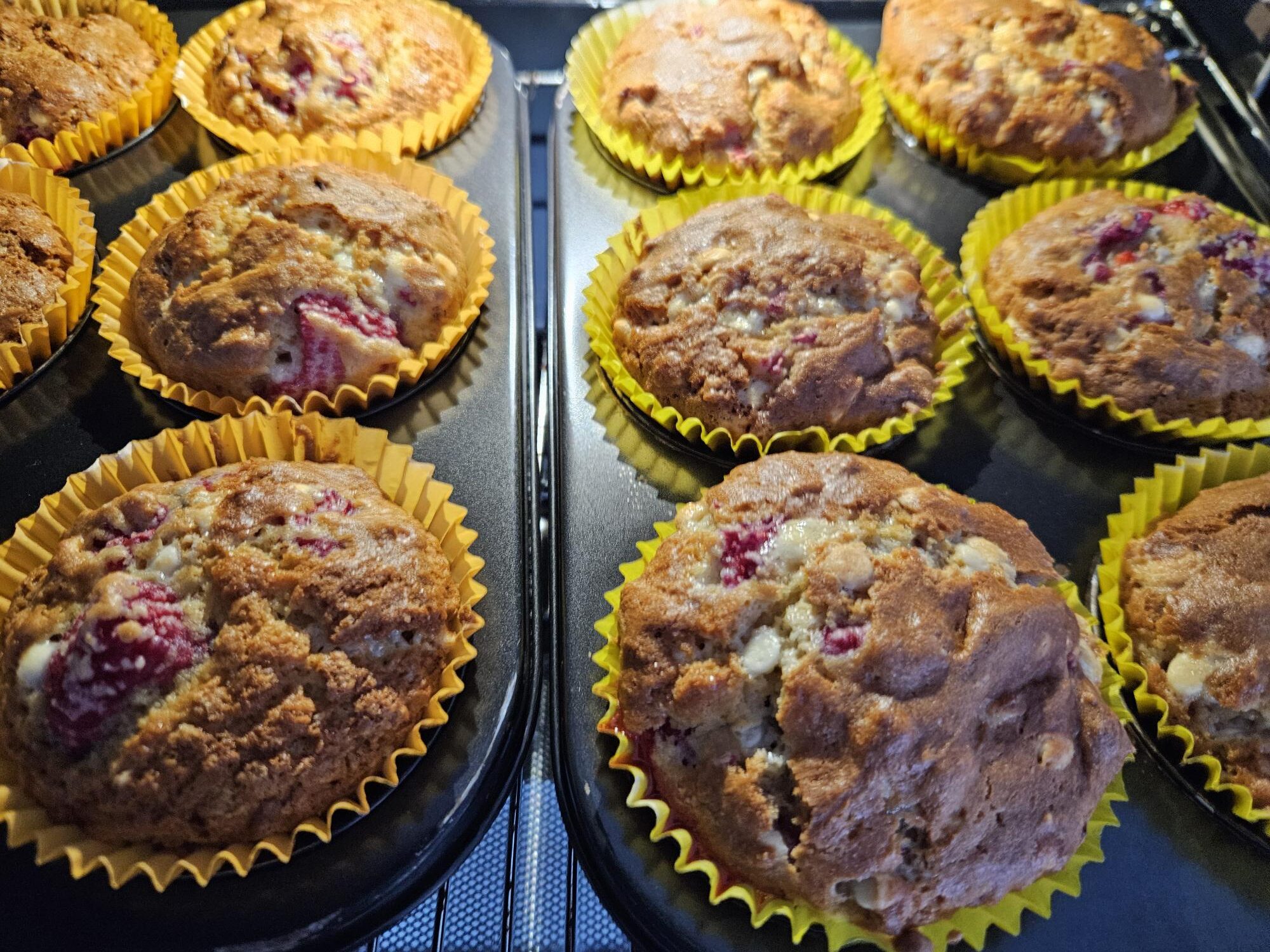 Raspberry and white chocolate muffins