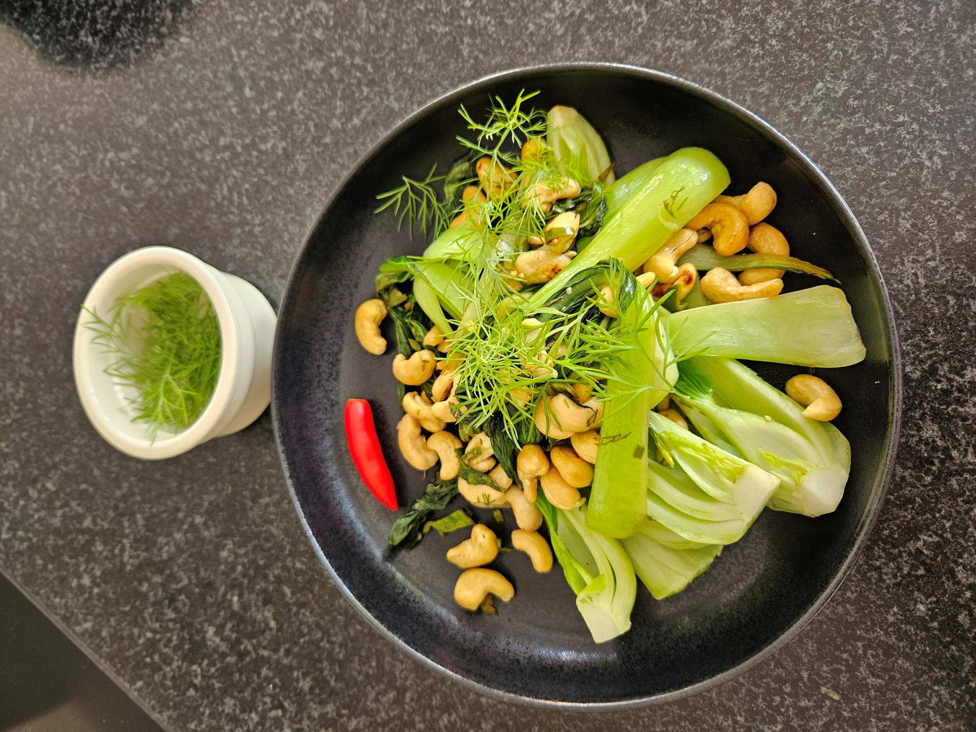 Bokchoi with chili and cashews